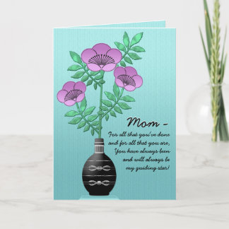 Bouquet in Vase on Aqua for Mothers Day Card