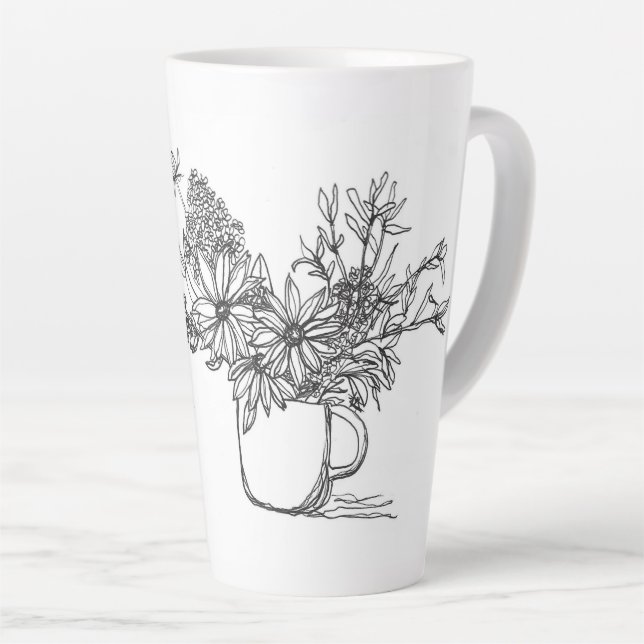 Bouquet line drawing mug (Right Angle)