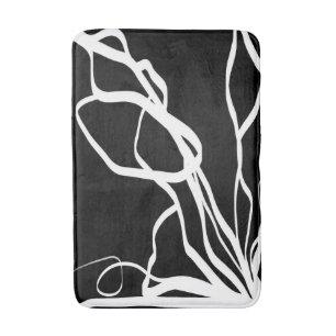 Bouquet Noir: Abstract Black & White Bath Mat