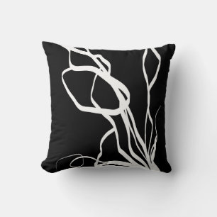 Bouquet Noir: Abstract Black & White Cushion