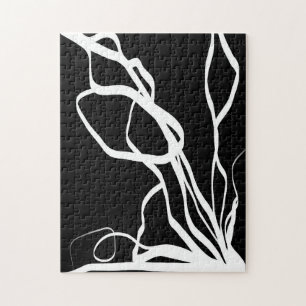 Bouquet Noir: Abstract Black & White Jigsaw Puzzle