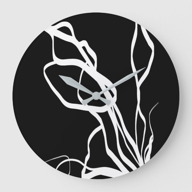 Bouquet Noir: Abstract Black & White Large Clock (Front)