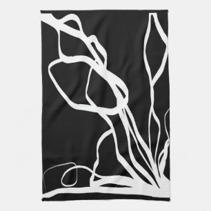 Bouquet Noir: Abstract Black & White Tea Towel