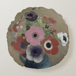 Bouquet of anemones round cushion
