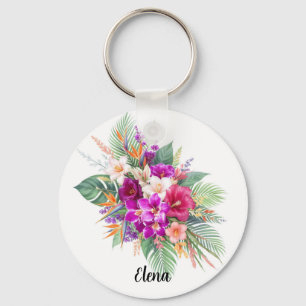 Bouquet of Beautiful Tropical Flowers Key Ring
