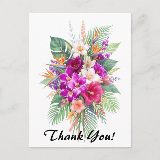 Bouquet of Beautiful Tropical Flowers Thank You Postcard (Front)