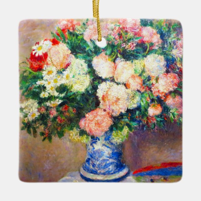 Bouquet of Chrysanthemums and a Japanese Fan Ceramic Ornament (Front)