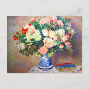 Bouquet of Chrysanthemums and a Japanese Fan Holiday Postcard