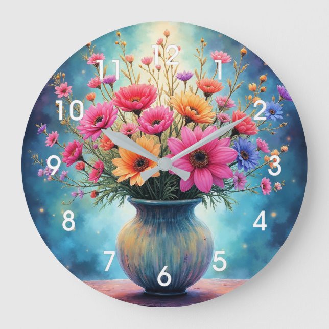 Bouquet of Colourful Flowers Large Clock (Front)