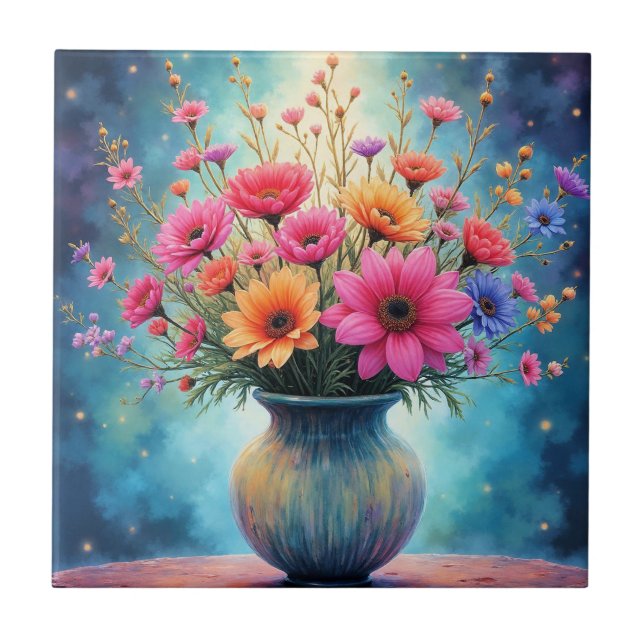 Bouquet of Colourful Flowers Tile (Front)