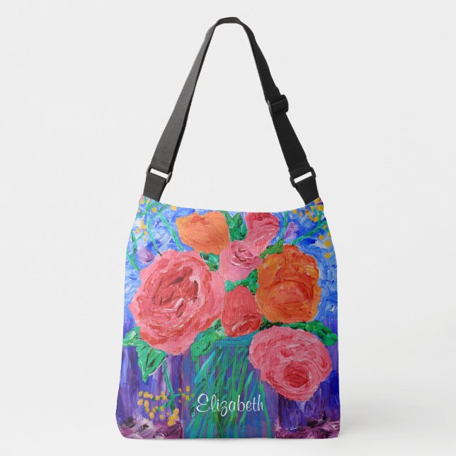 Bouquet of English Roses in Mason Jar Painting Crossbody Bag (Front)