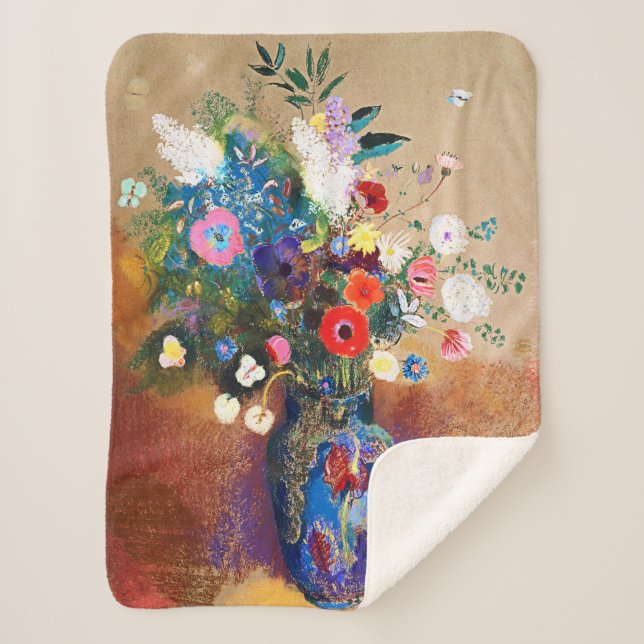 Bouquet of Flowers by Odilon Redon Sherpa Blanket (Front)