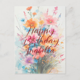 Bouquet of Flowers Calligraphy Birthday Postcard