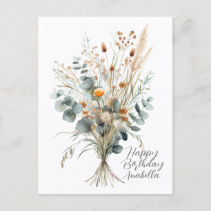 Bouquet of Flowers Calligraphy Happy Birthday Postcard