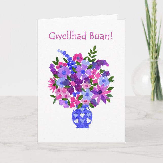 Bouquet of Flowers Get Well Card - Welsh (Front)