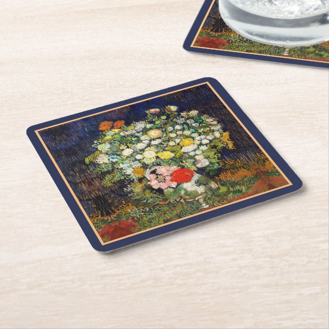 Bouquet of Flowers in a Vase by Vincent Van Gogh  Square Paper Coaster (Angled)