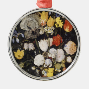 Bouquet of Flowers in an Earthenware Vase  Metal Tree Decoration