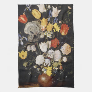 Bouquet of Flowers in an Earthenware Vase Tea Towel