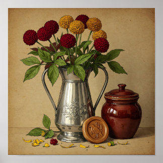 Bouquet of flowers in the jugs-vintage wall art