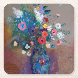Bouquet of Flowers, Redon Square Paper Coaster