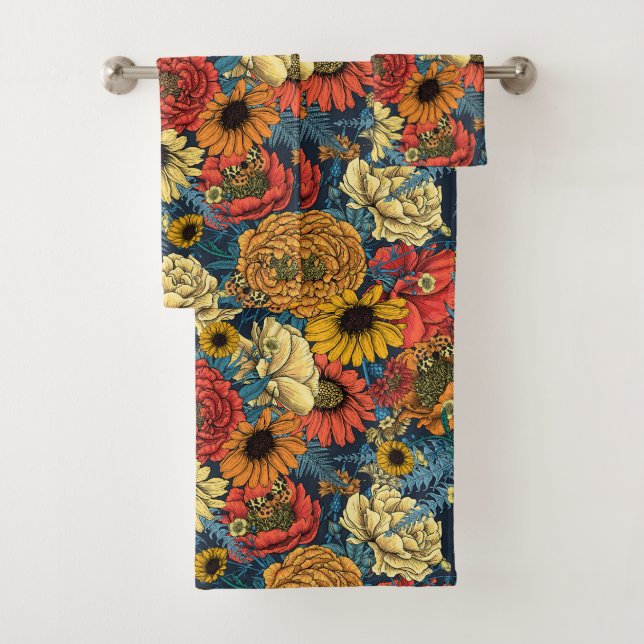 Bouquet of flowers- roses, peonies, daisies ans fe bath towel set (Insitu)