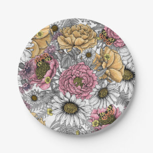 Bouquet of flowers- roses, peonies, daisies ans fe paper plate