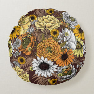 Bouquet of flowers- roses, peonies, daisies ans fe round cushion