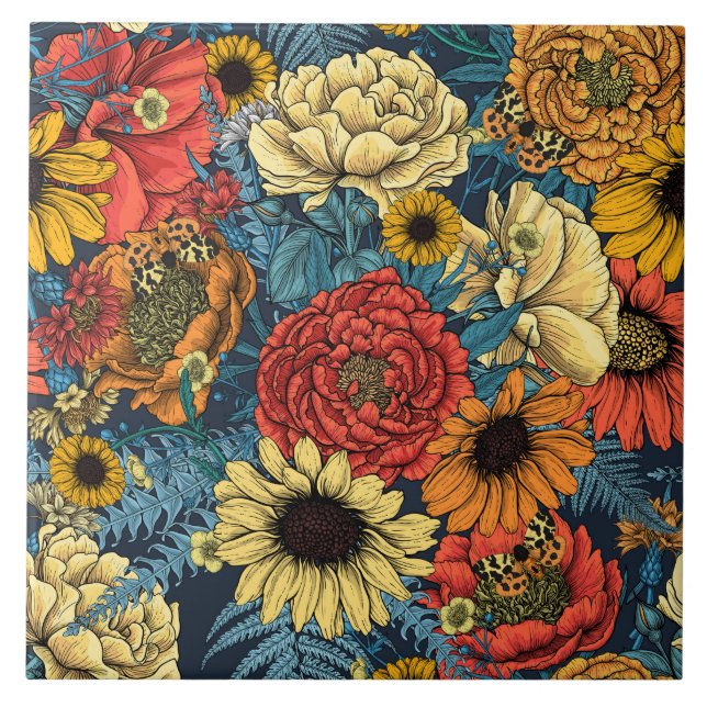 Bouquet of flowers- roses, peonies, daisies ans fe tile (Front)