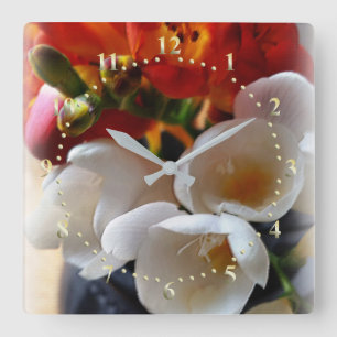 bouquet of freesias square wall clock
