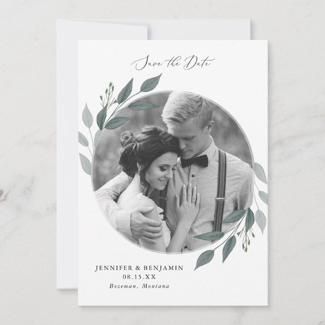Bouquet of Greenery Save The Date (Front)