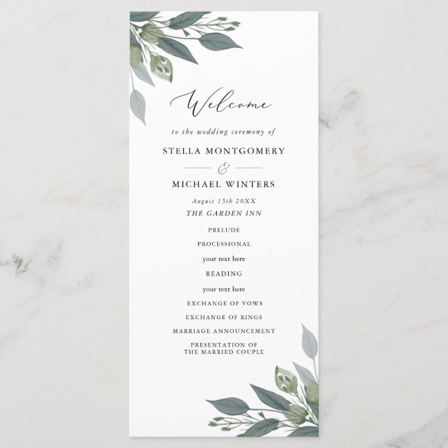 Bouquet of Greenery Wedding Program Programme (Front)