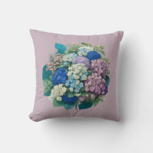 Bouquet of Hydrangeas Pink Blue Throw Pillow
