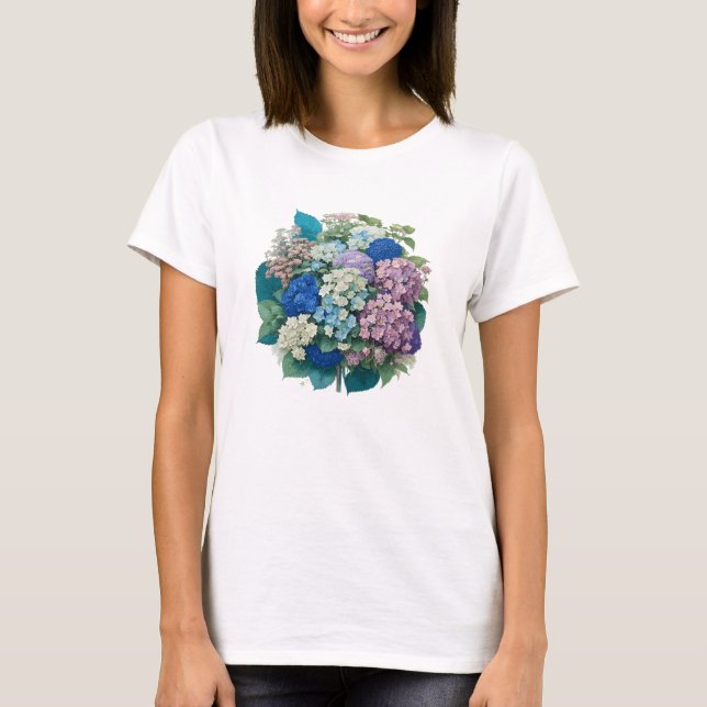 Bouquet of Hydrangeas Pink Blue Tshirt (Front)
