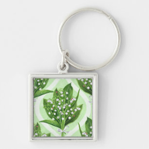Bouquet of lilly of the valley flowers on green key ring