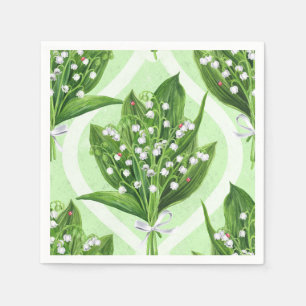 Bouquet of lilly of the valley flowers on green napkin
