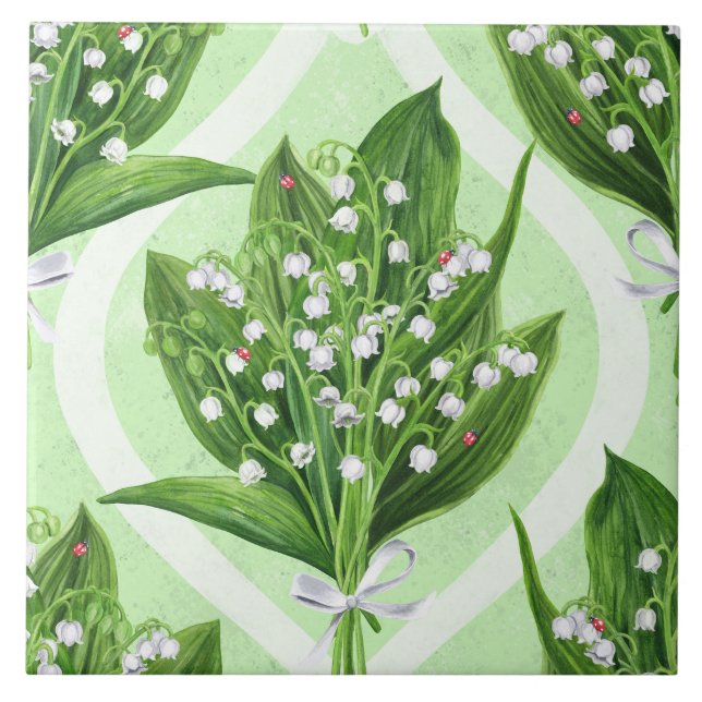 Bouquet of lilly of the valley flowers on green tile (Front)