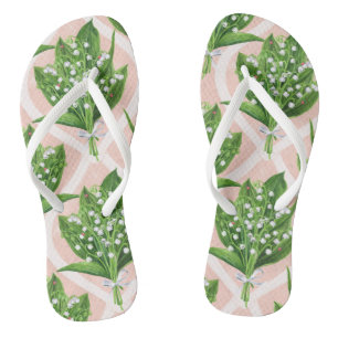 Bouquet of lilly of the valley flowers on pink jandals