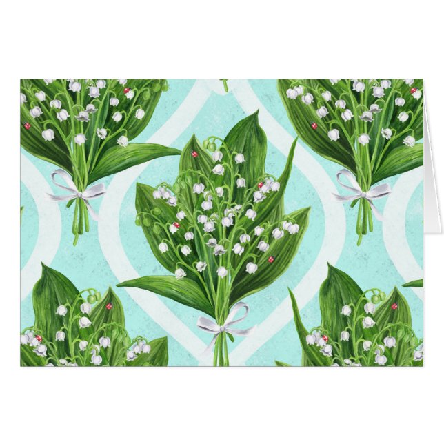 Bouquet of lily of the valley flowers on blue (Front Horizontal)