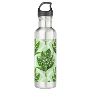 Bouquet of lily of the valley flowers on blue 710 ml water bottle