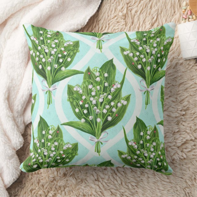 Bouquet of lily of the valley flowers on blue cushion (Blanket)