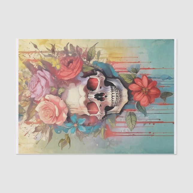 Bouquet of Love Lies Bleeding, Goth Skull & Roses Tissue Paper (Front)