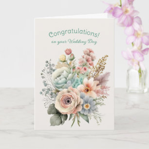 Bouquet of Mixed Flowers Wedding Congratulations Card