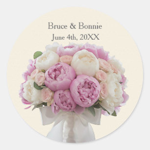 Bouquet of Peonies Custom Wedding Favor  Classic Round Sticker