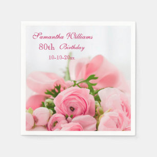 Bouquet Of Pink Roses 80th Birthday Napkin