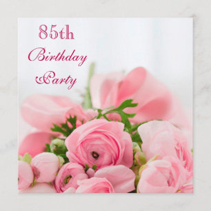 Bouquet Of Pink Roses 85th Birthday Invitation