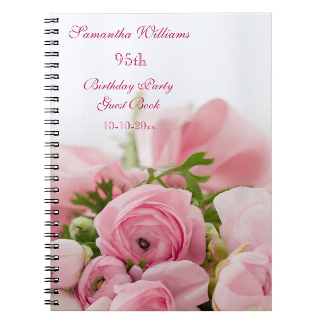 Bouquet Of Pink Roses 95th Birthday Spiral Notebook (Front)