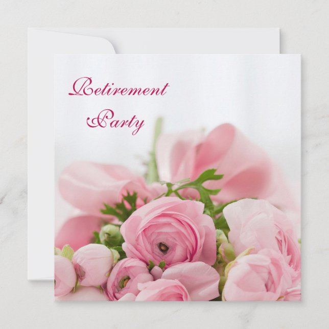 Bouquet Of Pink Roses Retirement Invitation (Front)