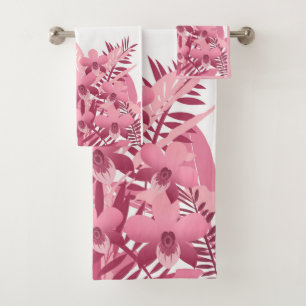 Bouquet of pink tropical plants bath towel set