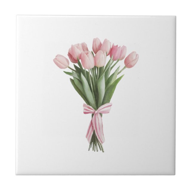 Bouquet of Pink Tulips Tile (Front)