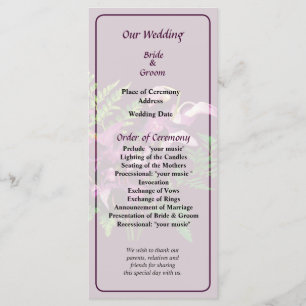 Bouquet of Purple Orchids and Fern Wedding Program Programme